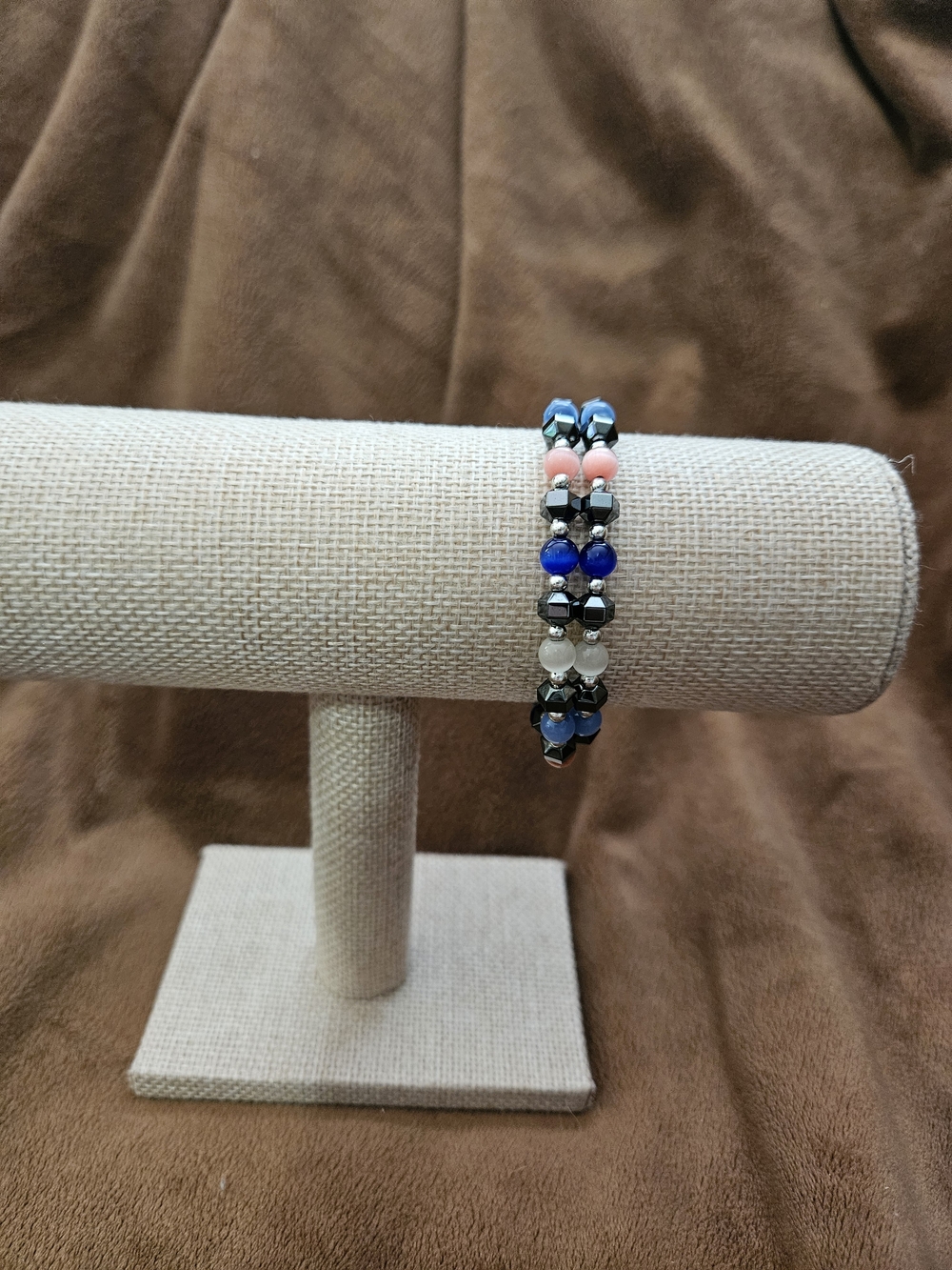 Beaded Wrap Bracelet with Pink, Blue and Pearl Accents